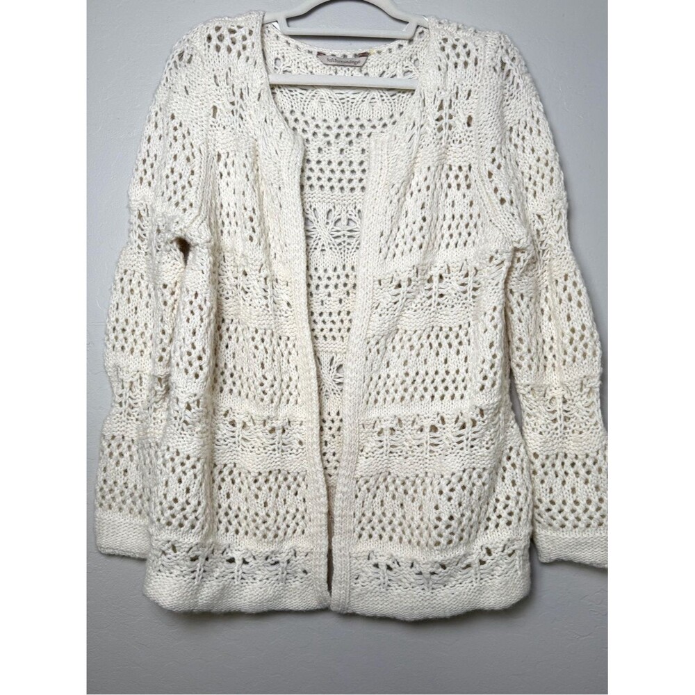 Soft Surroundings Open Front Crochet Knit Cardigan Sweater Size Medium Cream